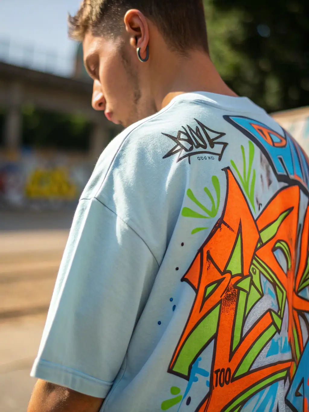 A close-up shot of a DTF printed design on a dark t-shirt, showcasing the vibrant colors and intricate details achievable with DTF printing.